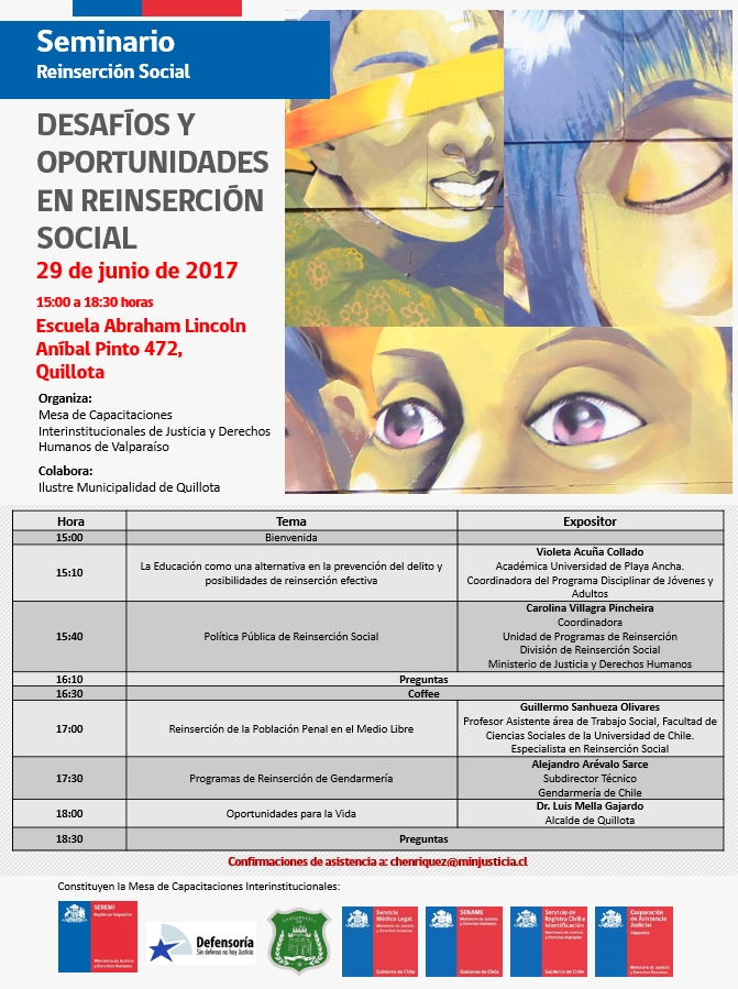 Seminario: Desafíos y Oportunidades en Reinserción Social. 29 de junio en Quillota.