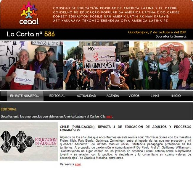 En La Carta de Ceaal revista Educación  de Adultos y Procesos Formativos